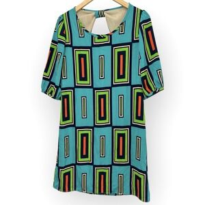 Tinley Boutique Abstract Open Back Dress Women's Small 3/4 Sleeve Bold‎ Summer